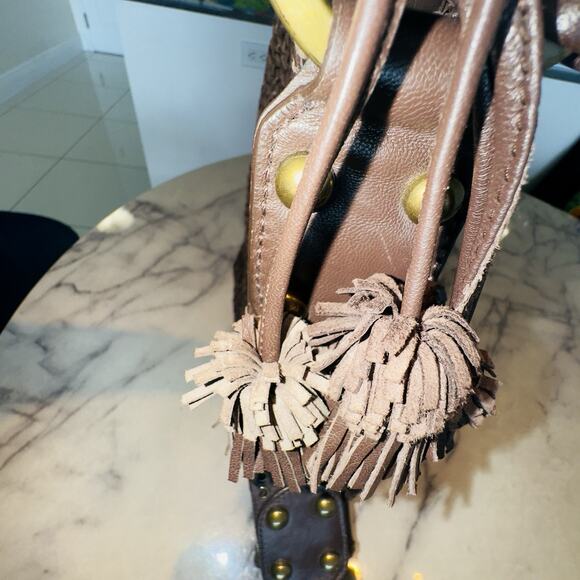 Y2K Isabella Fiore Carina Hobo Dark Brown Knitted Real Leather 16'hx14L Boho Bag - Picture 7 of 14